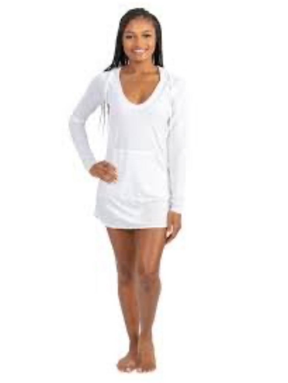 Women's White Long-Sleeve Hooded coverup. Size M‎